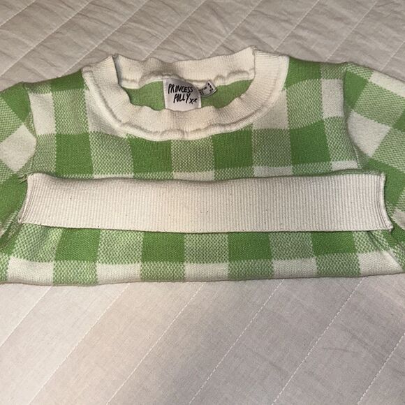 Princess Polly 2 Crewneck Cropped Short Sleeve Casual Check White Green Sweater - Picture 10 of 11